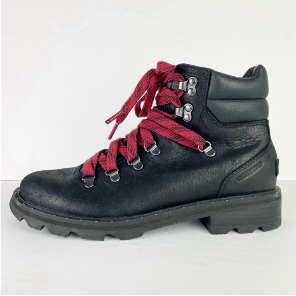 Sorel Lennox Hiker Black Waterproof Leather Bikercore Moto Ankle Boot - Picture 6 of 12